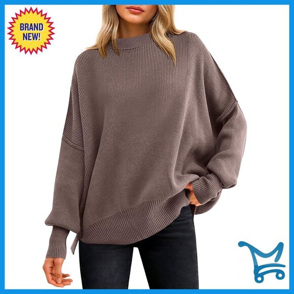 Sweaters - Oversized Batwing Sleeve Crewneck Sweater Knit Pullover Top Casual Chic